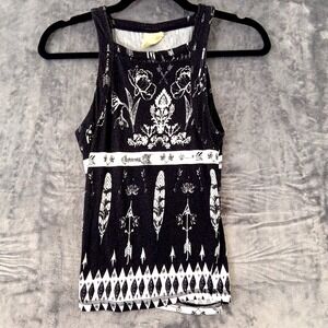 Sea Gypsies Tank Top Womens Medium Boho Feather Floral Festival Bohemian Top